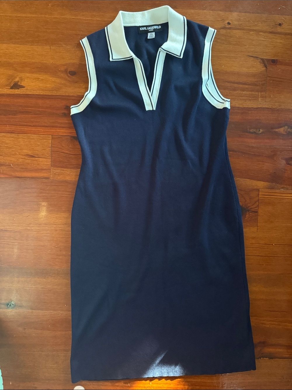 Karl Lagerfeld Navy Sleeveless Polo Dress with Cream Trim Collar